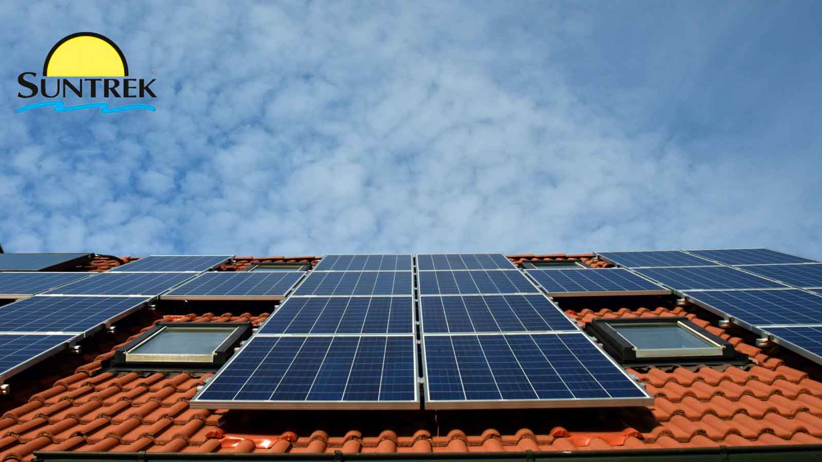Clean rows of solar panels set up on roof