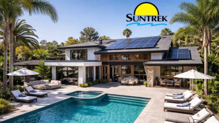 Modern residential home in Orange County featuring swimming pool with a solar pool heating system.