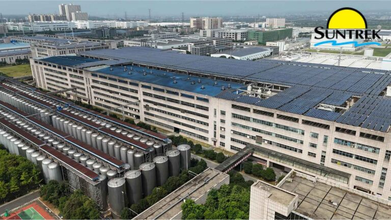 Industrial facility with rooftop solar panels