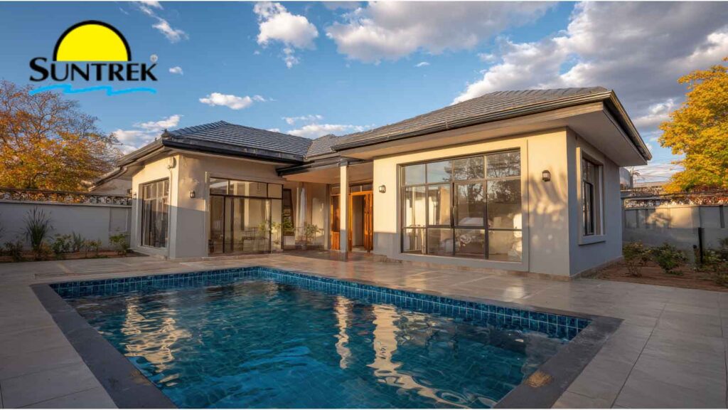 Residential house featuring a backyard swimming pool