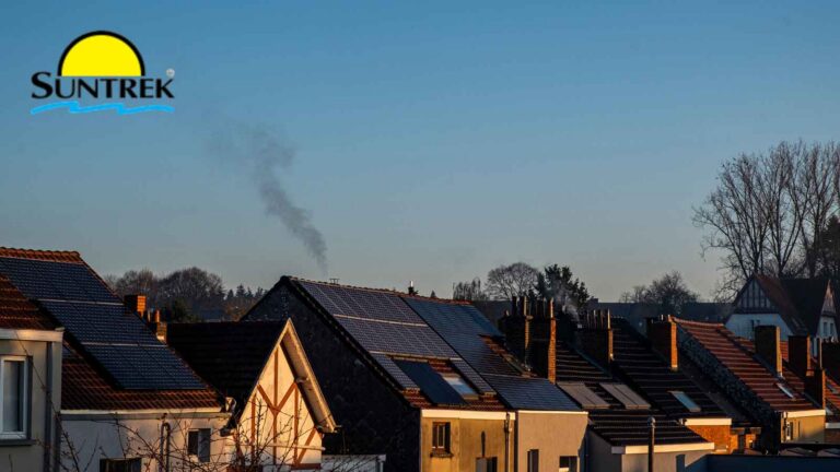 Residential homes with solar panels installed on their rooftops