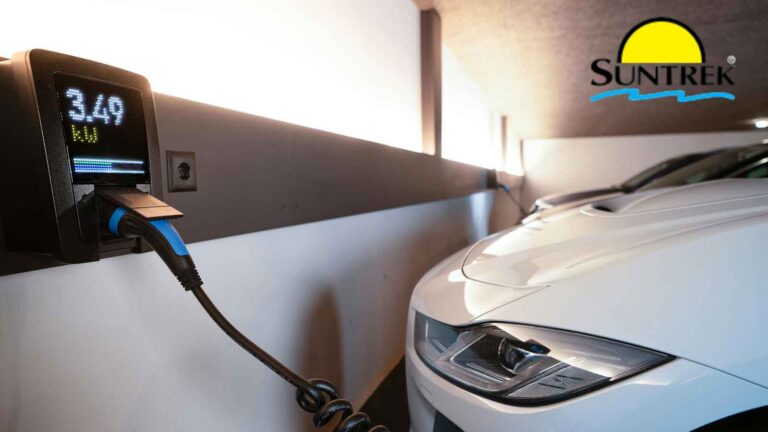 Electric car plugged into a home charging station