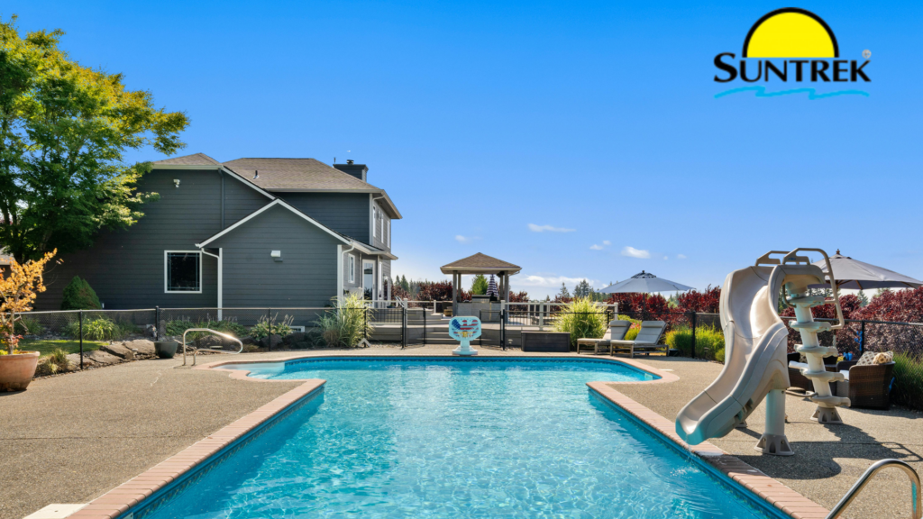 Residental backyard pool with slides
