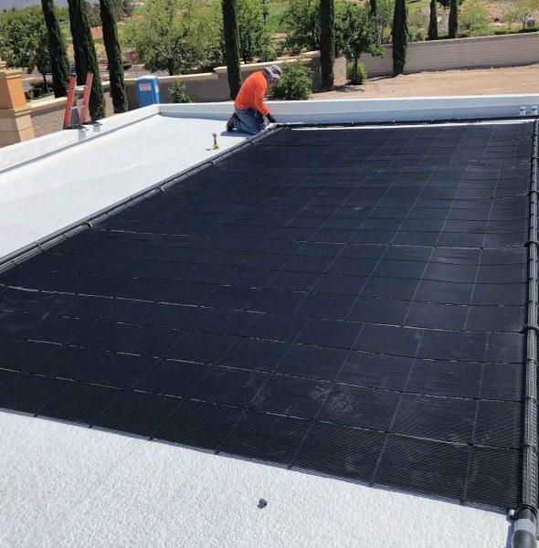 Roof of a home equipped with multiple solar panels