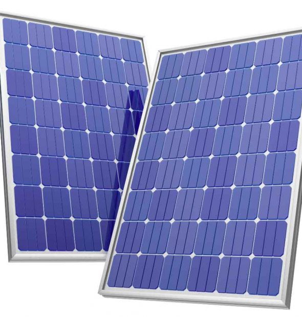 Detailed image showing surface of two solar panels