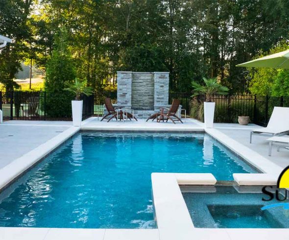 Modern house featuring a clean backyard pool area